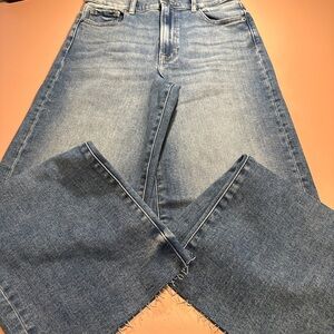 Vici Medium Blue Wide Leg Jeans with Raw Hem